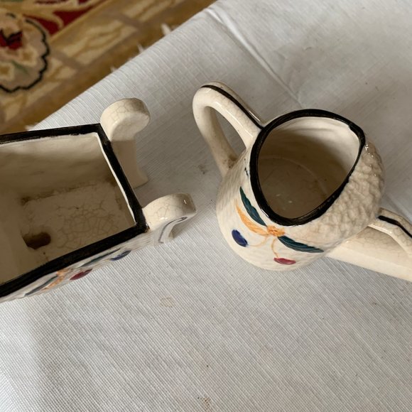 Vintage Occupied Japan set Wheel Barrow Watering Can Mini Planter Succulent - Picture 4 of 6